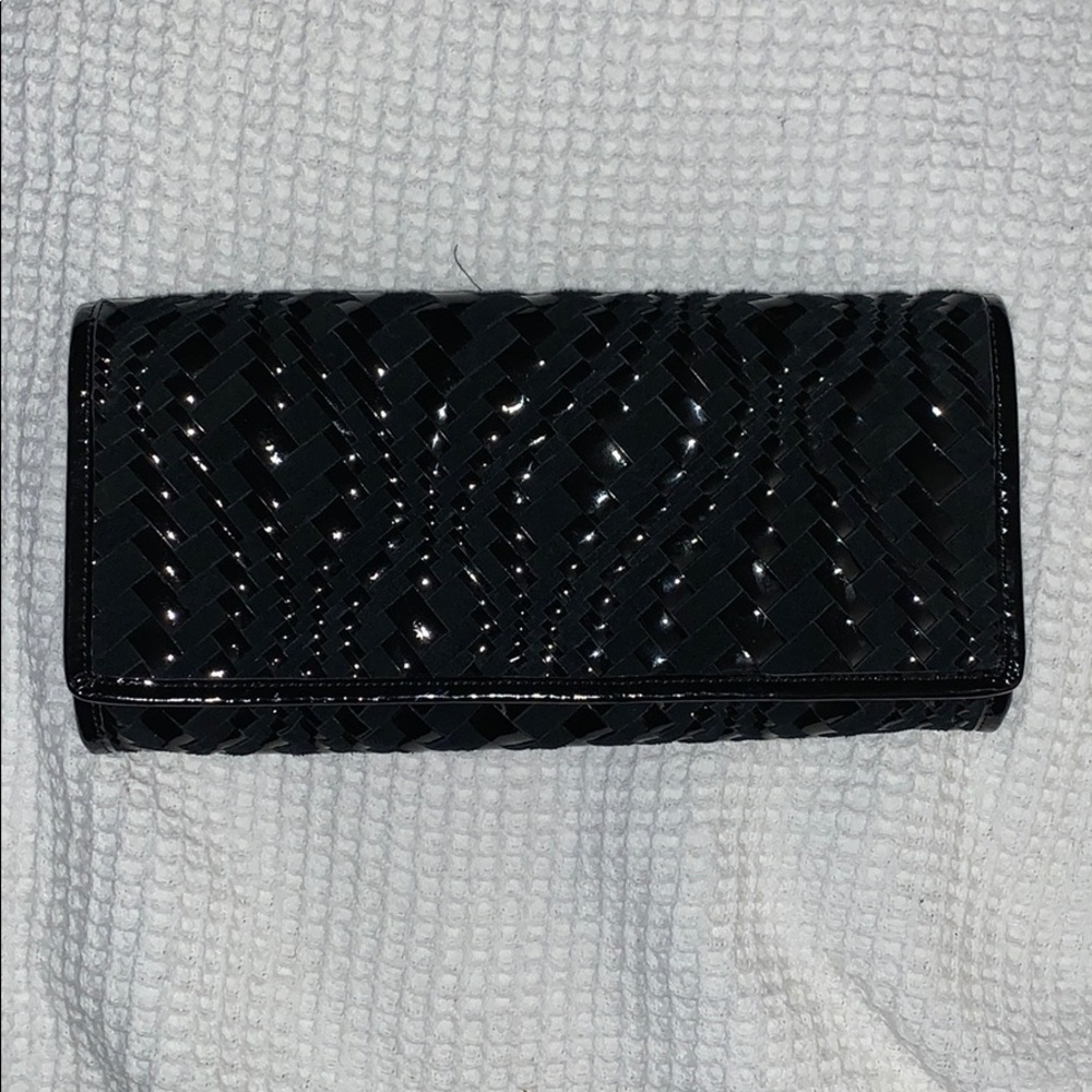 New Cole Haan Black Woven Leather Clutch